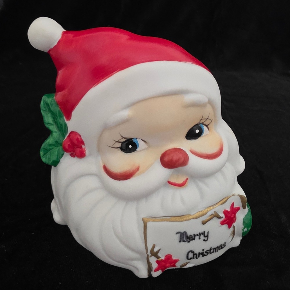 Vintage JSNY Ceramic Santa Claus Napkin‎ Holder Merry Christmas Sign Taiwan EUC
